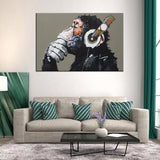 Large 1 Pcs Animal Monkey Canvas Printed Painting Modern Funny Thinking Monkey with Headphone Wall Art for Living Room Decor