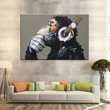 Large 1 Pcs Animal Monkey Canvas Printed Painting Modern Funny Thinking Monkey with Headphone Wall Art for Living Room Decor