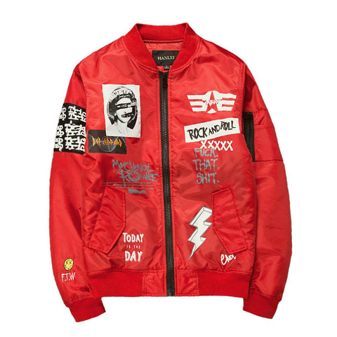 New Street fashion Men Bomber MA1 jacket Retro Embroidery Anarchy Coat Printing Design Black Red Army green