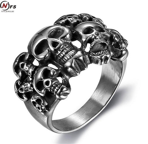 Famous Brands Vintage pirate skull Men's Rings Cool Sons  Anarchy Death Skull Ring  316L Stainless Steel Grim Raper Skull Ring