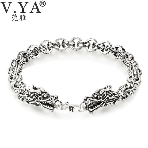 V.YA Punk Men Jewelry Thai Silver Bracelets for Men Infinity Pattern Bracelet Retro Silver Bracelet Men 7MM Dragon Wide Bracelet