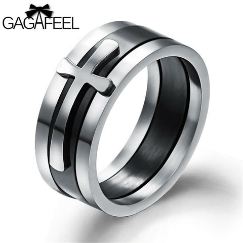 GAGAFEEL Ring For Men Male Punk Jewelry Titanium Stainless Steel Cross Finger Rings High Quality Wholesale Gifts OR450