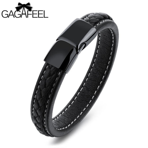 GAGAFEEL Bracelet Men Cowhide Leather Bracelet Male Jewelry Anchor Rope Chain Punk Bangle Stainless Steel Double Layer For Lover