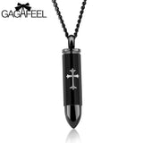 GAGAFEEL Men Bullet Pendant Charms Necklace Punk Jewelry 316L Stainless Steel Link Chain For Male Cross Prayer Accessories X112H