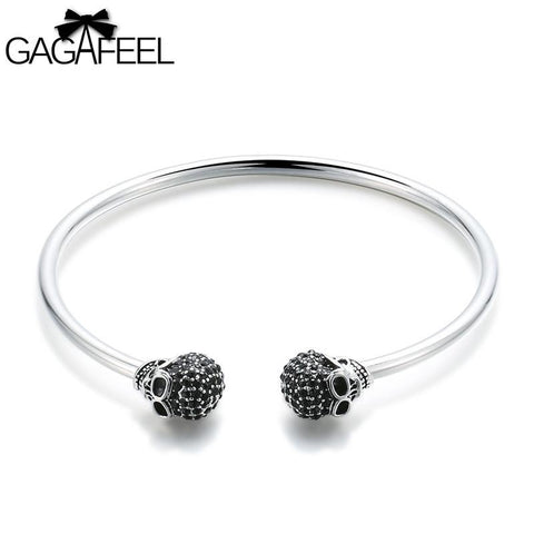 GAGAFEEL Punk Bracelets For Women Men Fine Jewelry Ghosts Skeleton With Black Zircon Fit For Beads Charms Copper Silver Plated