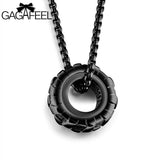 GAGAFFEL Statement Necklace Cool Tire Wheel Pendants Necklaces For Punk Men Jewelry Stainless Steel 3 Colors New Arrival Gifts