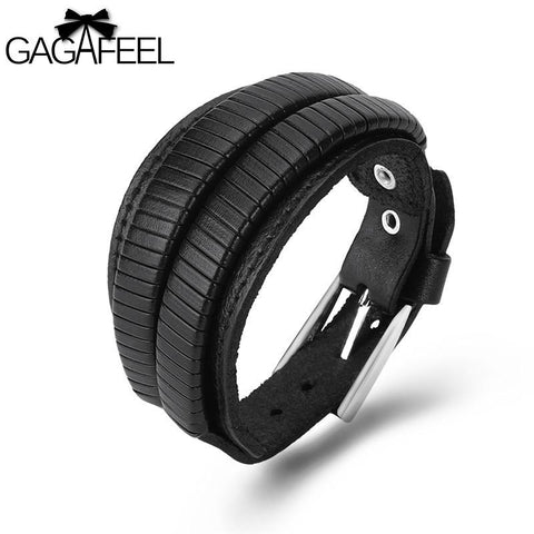 GAGAFEEL 2 Colors Genuine Leather Bracelets Punk Wide Cuff Bracelets & Bangles for Women Men Jewelry Accessories Wristband New