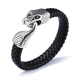 GAGAFEEL Snake Chain Buckle Cowhide Bracelet Punk Personality Men's Stainless Steel Leather Bracelet Charm Tide Hand Jewelry