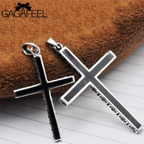 GAGAFEEL Punk 925 Sterling Silver Cross Pendant Necklace For Men Women Unisex Lover Couple Jewelry Bijoux No Chain For Party