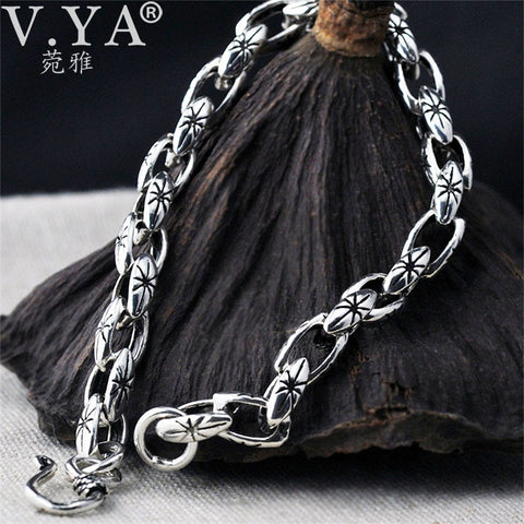 V.YA Punk Men Jewelry Pure Handmade S925 Thai Silver Link Bracelets Male 6MM Double Buckle Personality Design Lover Bracelet