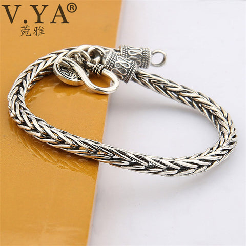 V.YA Punk Men Jewelry Thai Silver Bracelets for Men Infinity Pattern Bracelet Retro Silver Bracelet Men 4MM Wide Bracelet Men