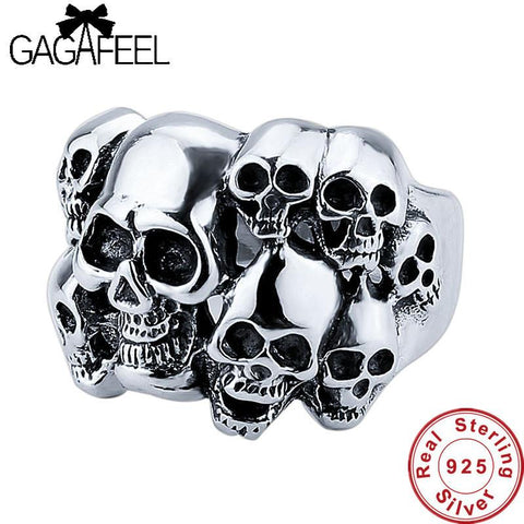 GAGAFEEL Real 925 Sterling-Silver-Jewelry Rings For Men Skull Skeleton Ghost Male Ring Punk Design Party For New Year