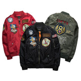 New Street fashion Men Bomber MA1 jacket Retro Embroidery Patch Cartoon Badge Anarchy Printing Coat Black Army green Red