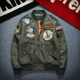 New Street fashion Men Bomber MA1 jacket Retro Embroidery Patch Cartoon Badge Anarchy Printing Coat Black Army green Red