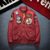 New Street fashion Men Bomber MA1 jacket Retro Embroidery Patch Cartoon Badge Anarchy Printing Coat Black Army green Red