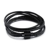 GAGAFEEL Magnetic Buckle Black Men Jewelry Leather Cowhide Bracelet Punk Stainless Steel Bangle Rope Chain Multiple Layers