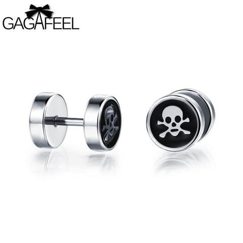 GAGAFEEL Men's Jewelry Skull Earrings Punk Stainless Steel Round Skeleton Stud Earring Drip Oil Gift To Male Friend Father's Day