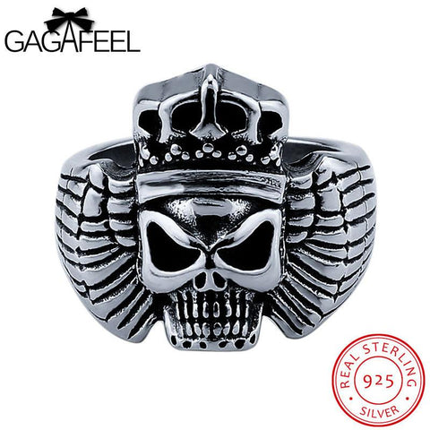 GAGAFEEL Skull Rings Sterling-Silver-Jewelry Punk Men Ring Skeleton Finger Accessories Hiphop For Evening Party Father's Day