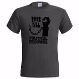 FREE POLITICAL PRISONERS MENS T SHIRT AMNESTY RIGHTS FREEDOM PEACE ANARCHY Short Sleeve Cotton T-Shirts Man Clothing