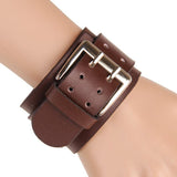 Retro Wide Leather Bracelets Punk Exaggerated Big Double Buckle Bracelet BK