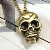 New Retro Punk Skull Bronze Necklace Chain Pocket Watch Necklace Chain Gift