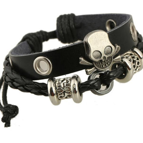 Stainless Punk Leather Bracelets Style  Hip Hop Accessories Skull Bracelets