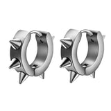 Men Women Stainless Steel Hoop Spike Circle Huggie Studs Earrings Punk Cool BK