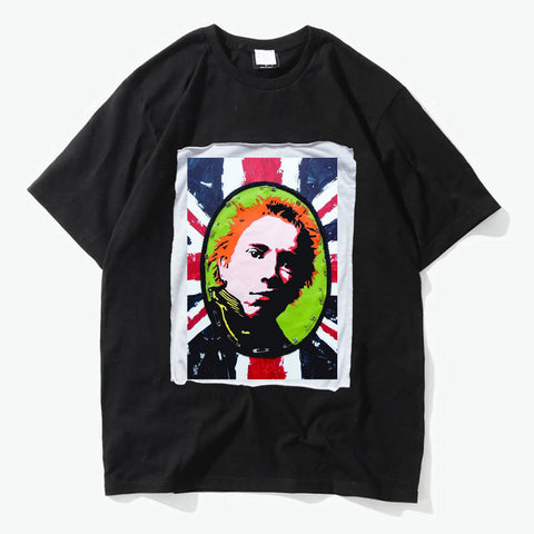 sex pistols anarchy flag sid lives punk club fashion vintage patch work black cotton t shirt