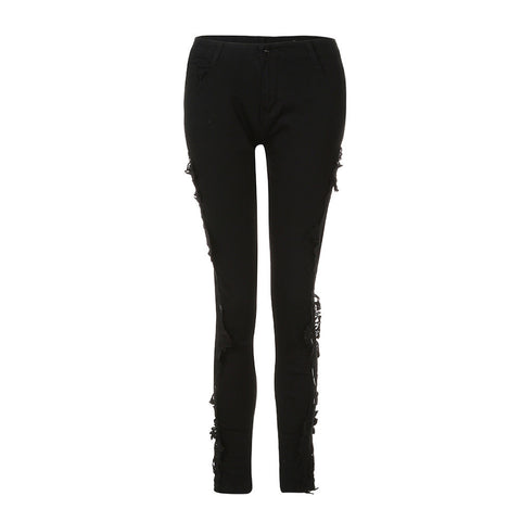 Women Black bottoms Skinny Ripped Jeans Pants High Waist Stretch Slim Pencil Trousers