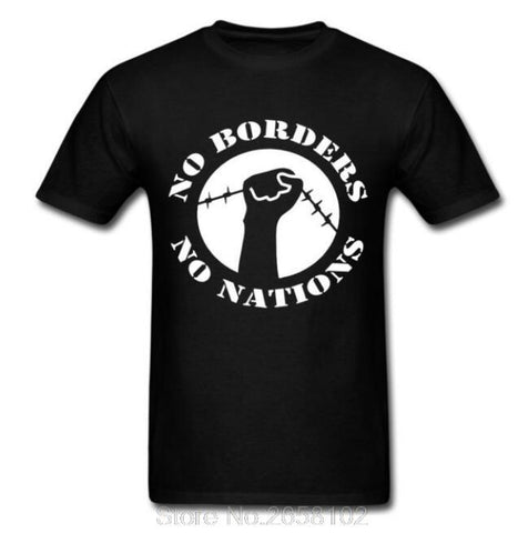 No Borders No Nations ANTIFA Antifascist Anarchy Anarchist T Shirt Loose Cotton T-Shirts For Men Cool T Shirts Tees Tops