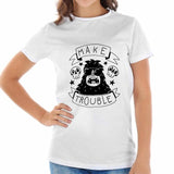 Fashion Summer Sloth Women T Shirts Hipster Make Trouble - Anarchy Gorilla Print T-shirts Tumblr Tees Fashion Girl White Top