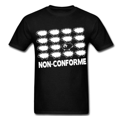 non-conforme white black sheep anarchy revolution graphic shirt t-shirt Sleeves Boy Cotton Men T-Shirt O-Neck T shirt Homme