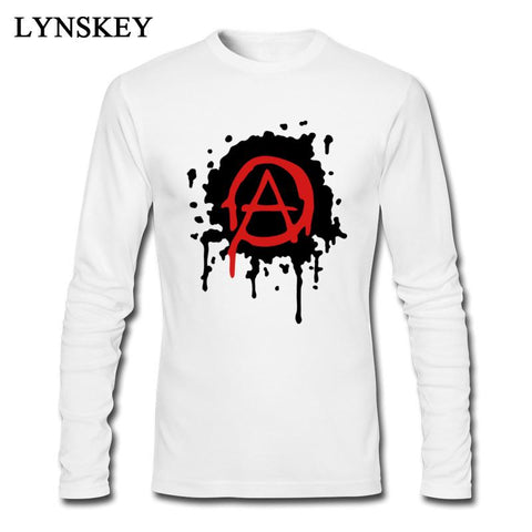 Men's Cool Design Anarchy Logo Winter T-Shirts Long Sleeve Pure Cotton High Quality Mens 3D Print Tee Shirts Slim Fit Shirts