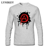 Men's Cool Design Anarchy Logo Winter T-Shirts Long Sleeve Pure Cotton High Quality Mens 3D Print Tee Shirts Slim Fit Shirts