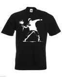 Mens Banksy Street Art Graffiti T-Shirt; Patriot Protest Flower Thrower TShirt Male Battery Funny Cotton Tops