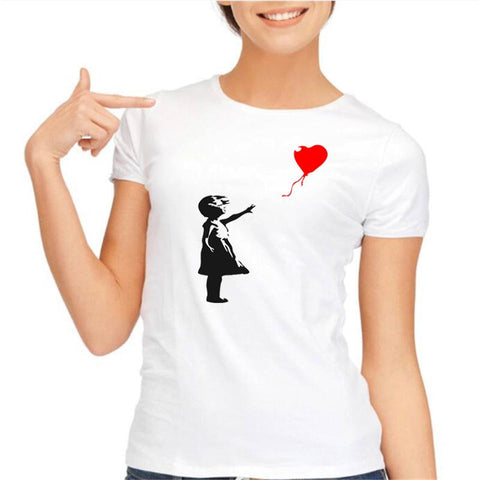 Banksy Girl With Balloon Print Women tshirt Modal Casual Slim Funny t shirts For Lady Top Tee Asian size S-3XL