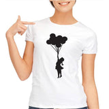 Banksy Girl With Balloon Print Women tshirt Modal Casual Slim Funny t shirts For Lady Top Tee Asian size S-3XL