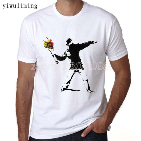 banksy print casual t shirt mens o-neck t shirts fashion men's tops men T-shirt short sleeve tshirt